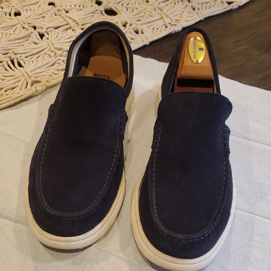 Boss Sienna Dark Blue Suede Slip-On Loafers